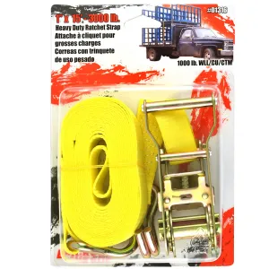 1″ x 15′  3000 lb Ratchet Strap with Double J-Hooks