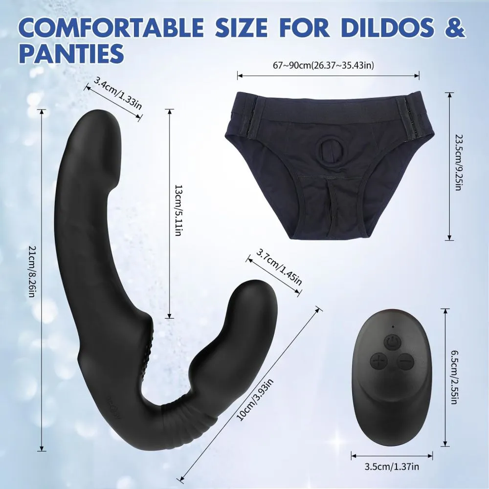 10-Frequency Vibration Remote Control Double End Strap on Dildo for Lesbian/Couple