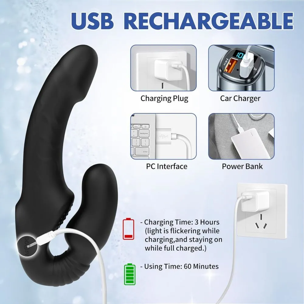 10-Frequency Vibration Remote Control Double End Strap on Dildo for Lesbian/Couple