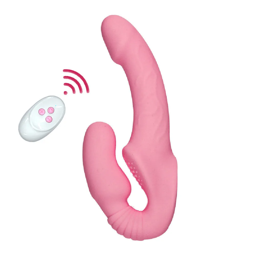 10-Frequency Vibration Remote Control Double End Strap on Dildo for Lesbian/Couple
