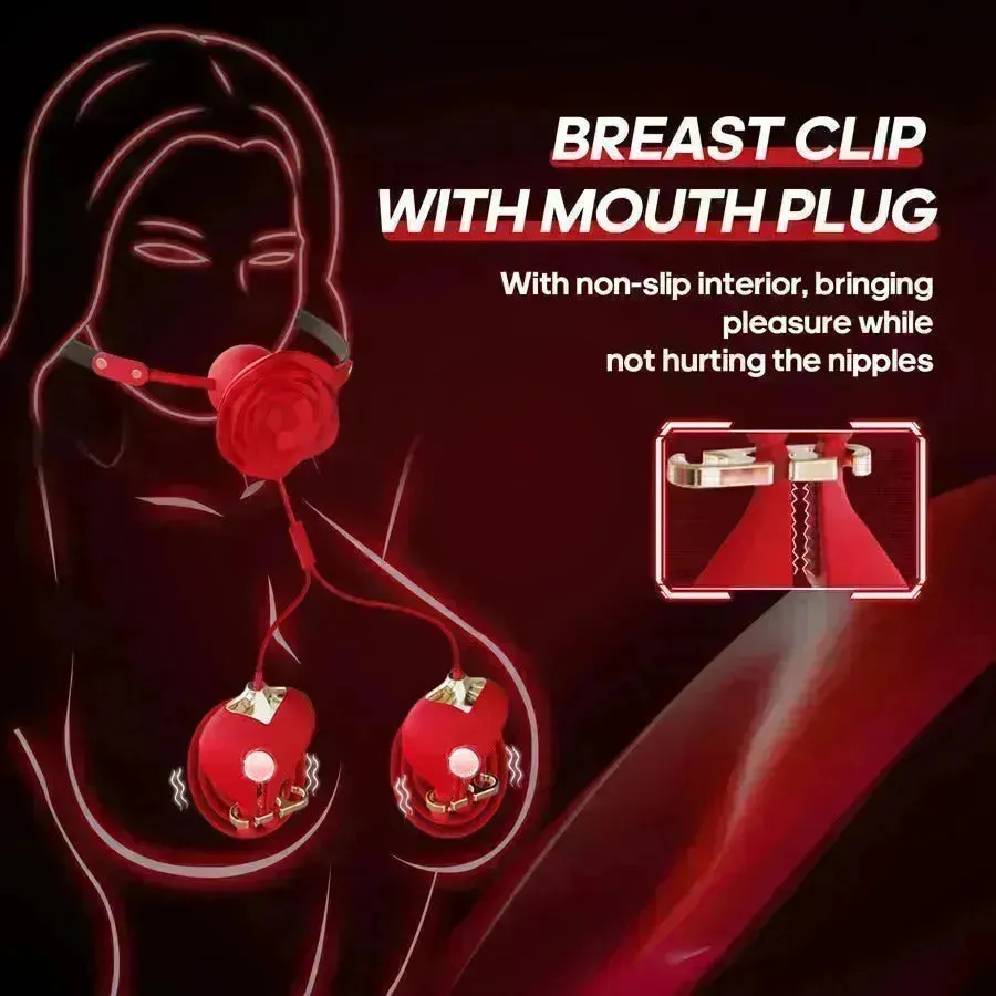 2 In 1 Rose Ball Gag Nipple Clamps