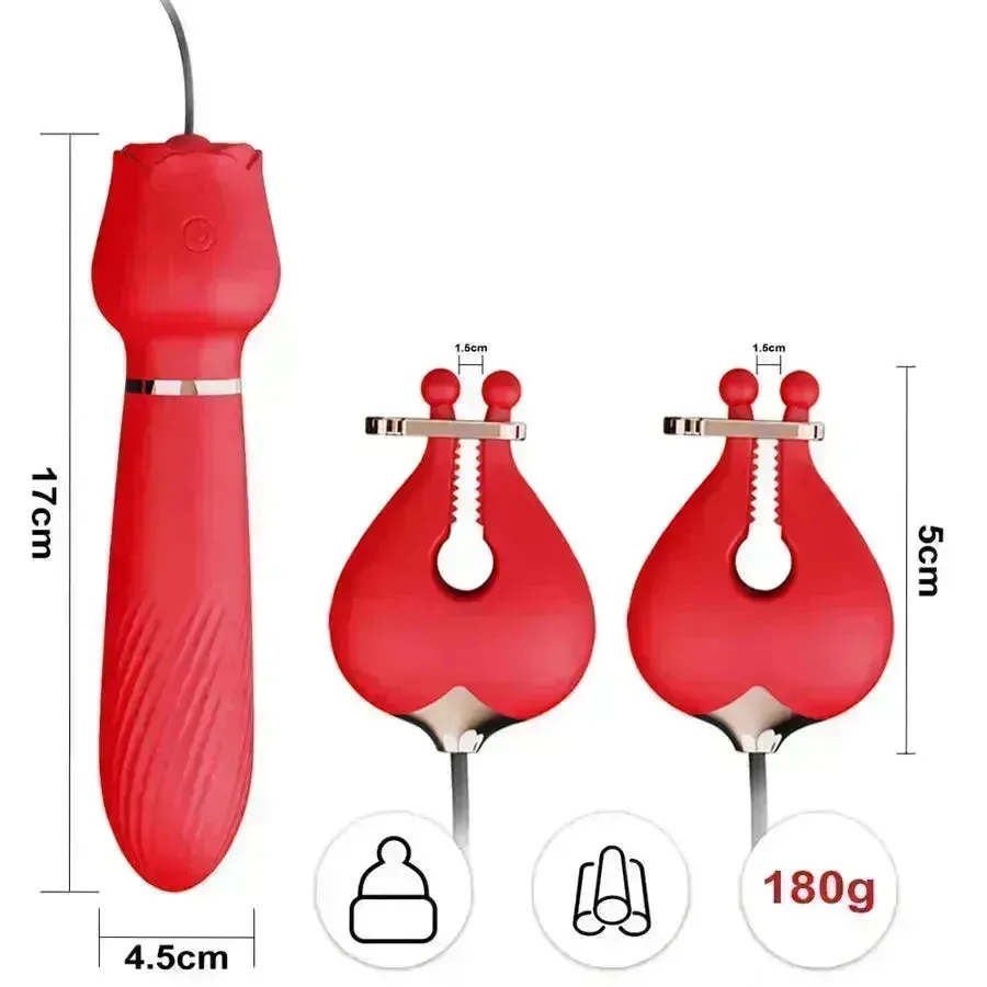 2-In-1 Rose Nipple Clamps Vibrator