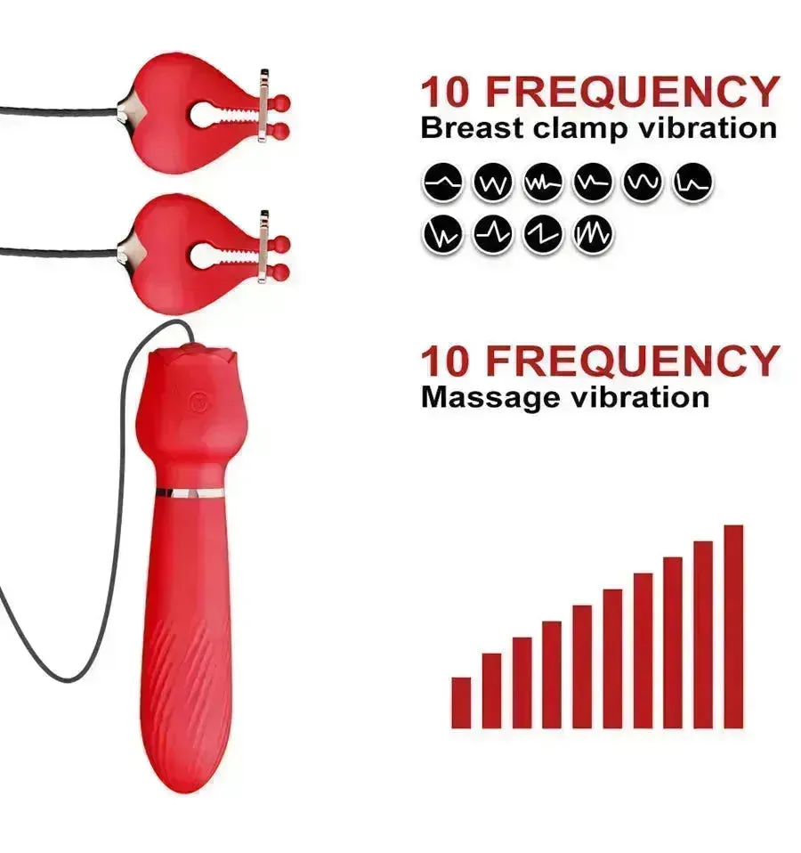 2-In-1 Rose Nipple Clamps Vibrator