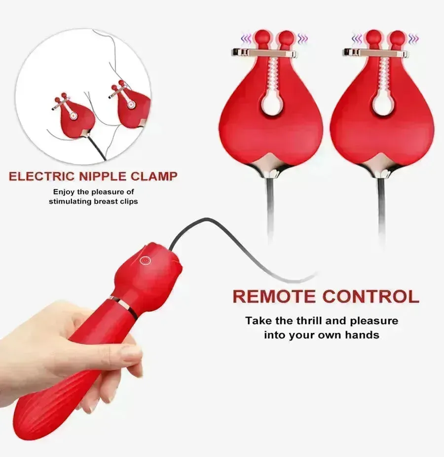 2-In-1 Rose Nipple Clamps Vibrator