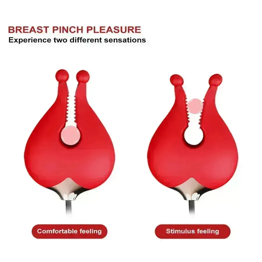 2-In-1 Rose Nipple Clamps Vibrator