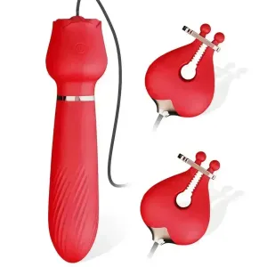 2-In-1 Rose Nipple Clamps Vibrator