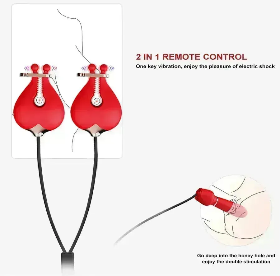 2-In-1 Rose Nipple Clamps Vibrator