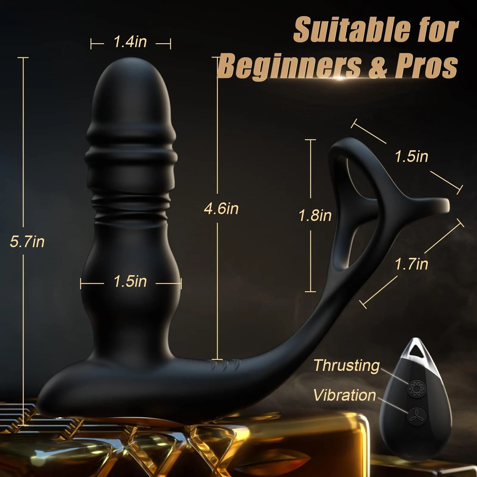 3 in 1 Thrusting and Vibrating Prostate Stimulation Anal Toy with Cock Ring