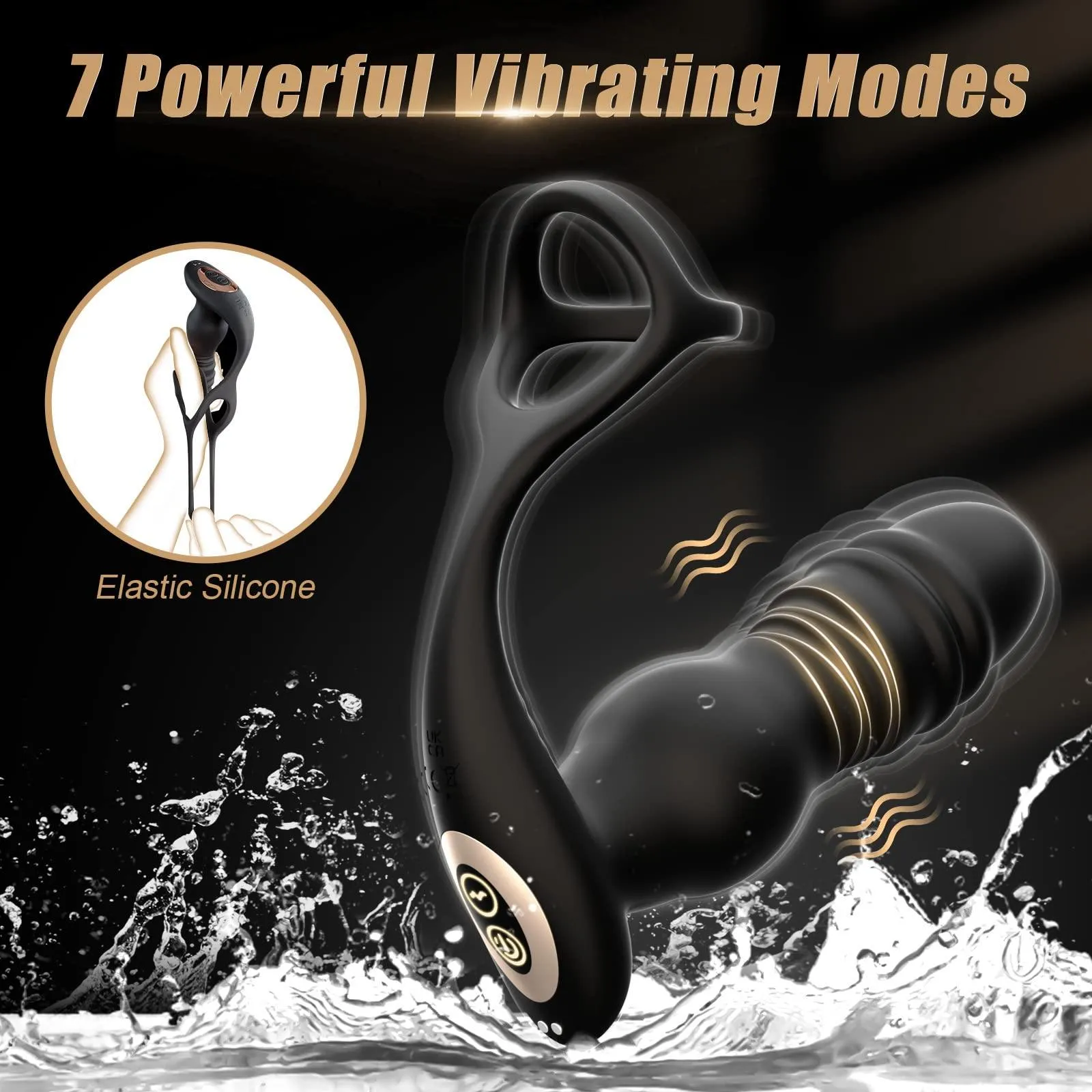 3 in 1 Thrusting and Vibrating Prostate Stimulation Anal Toy with Cock Ring