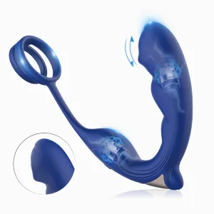 9 Frequency Vibrating Prostate Massager Double Cock Ring IPX6 Waterproof