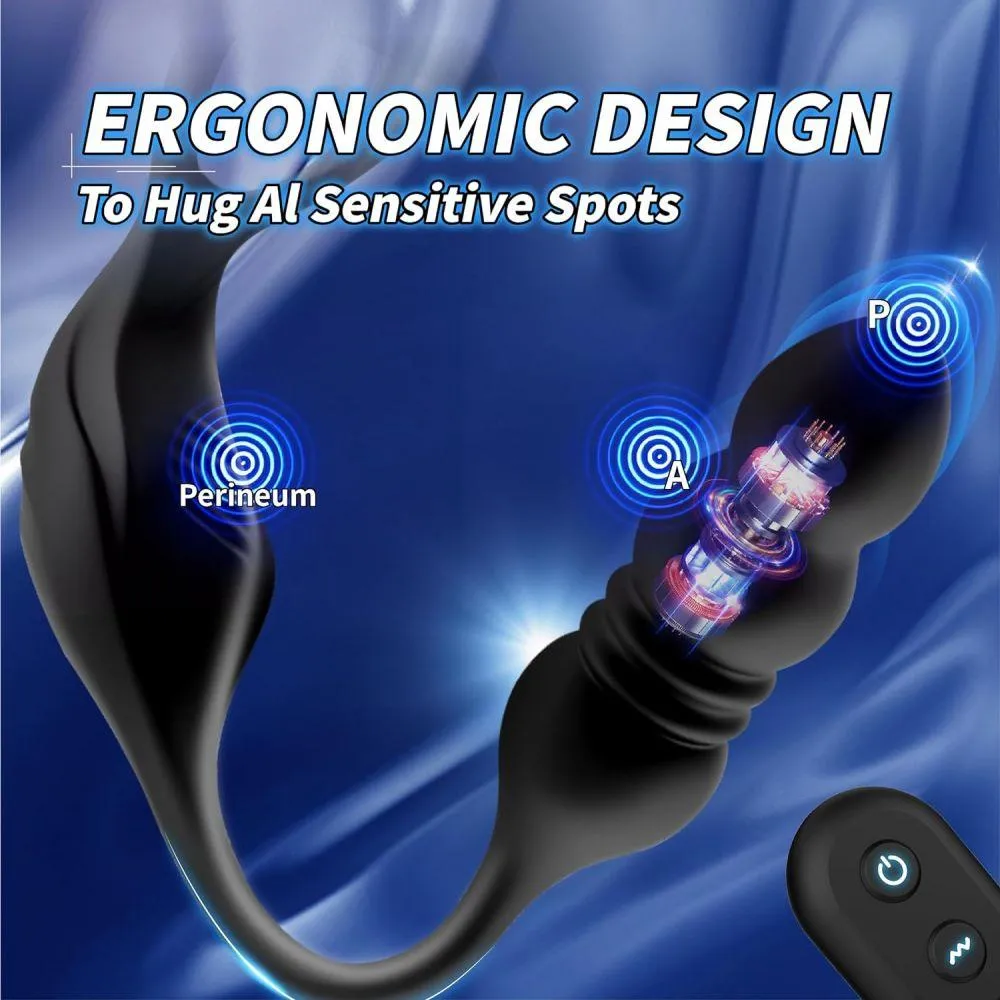 9 Thrusting & 9 Vibration Male Anal Vibrator Prostate Massager with Penis Ring Remote Control Butt Plug Adult Toys