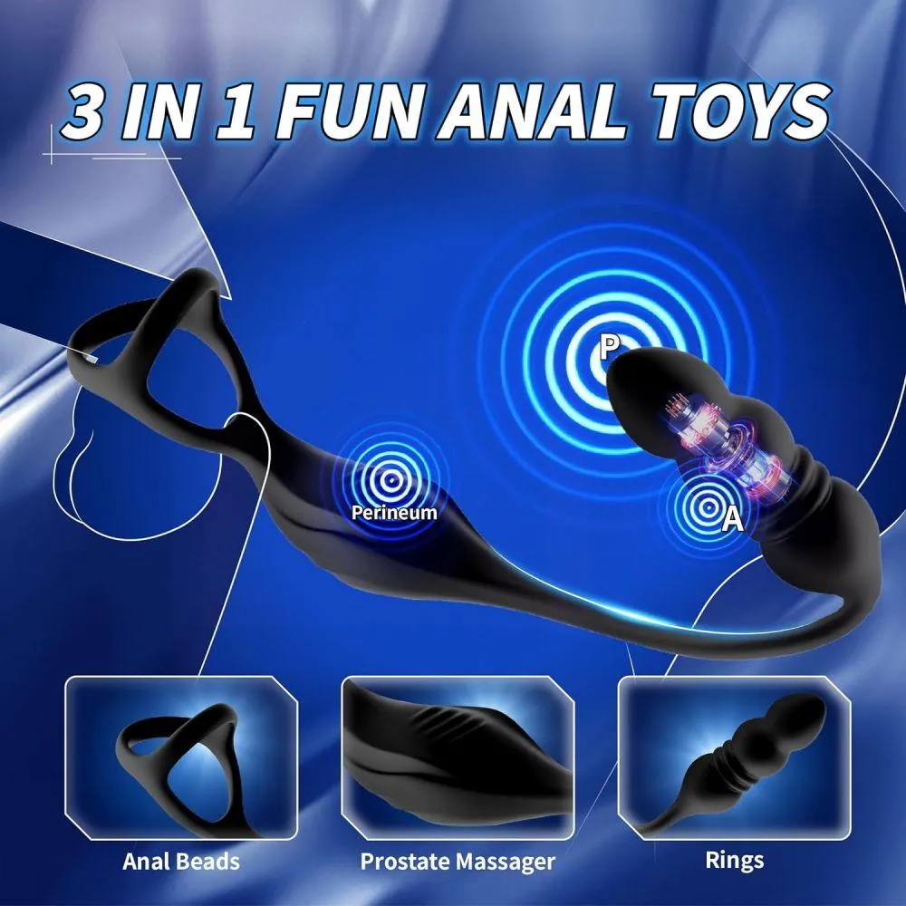 9 Thrusting & 9 Vibration Male Anal Vibrator Prostate Massager with Penis Ring Remote Control Butt Plug Adult Toys