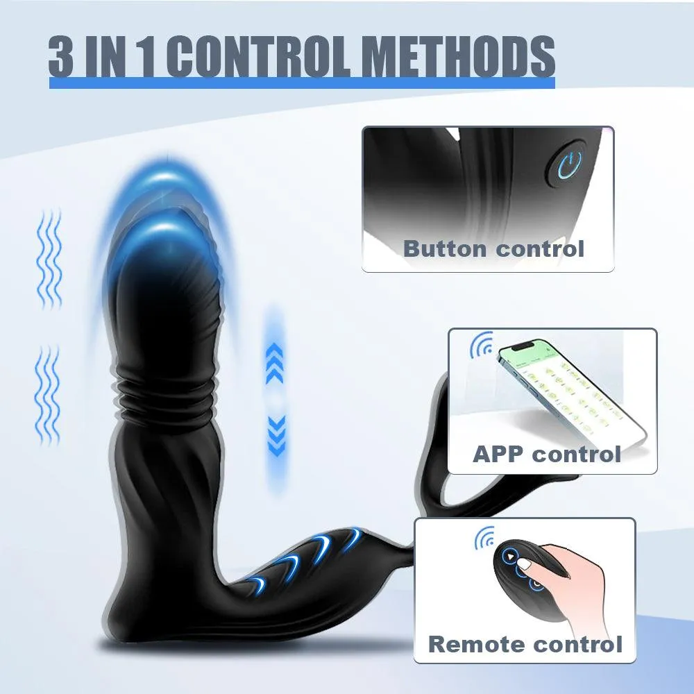 9 Vibration Thrusting Prostate Massager APP & Remote Control Anal Vibrator with Triangle Ring