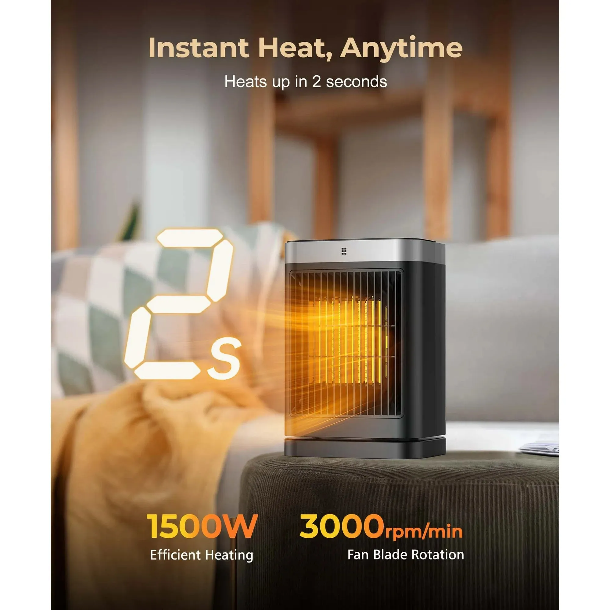 Abolee Space Heaters with Motion Sensor, 1500W Black