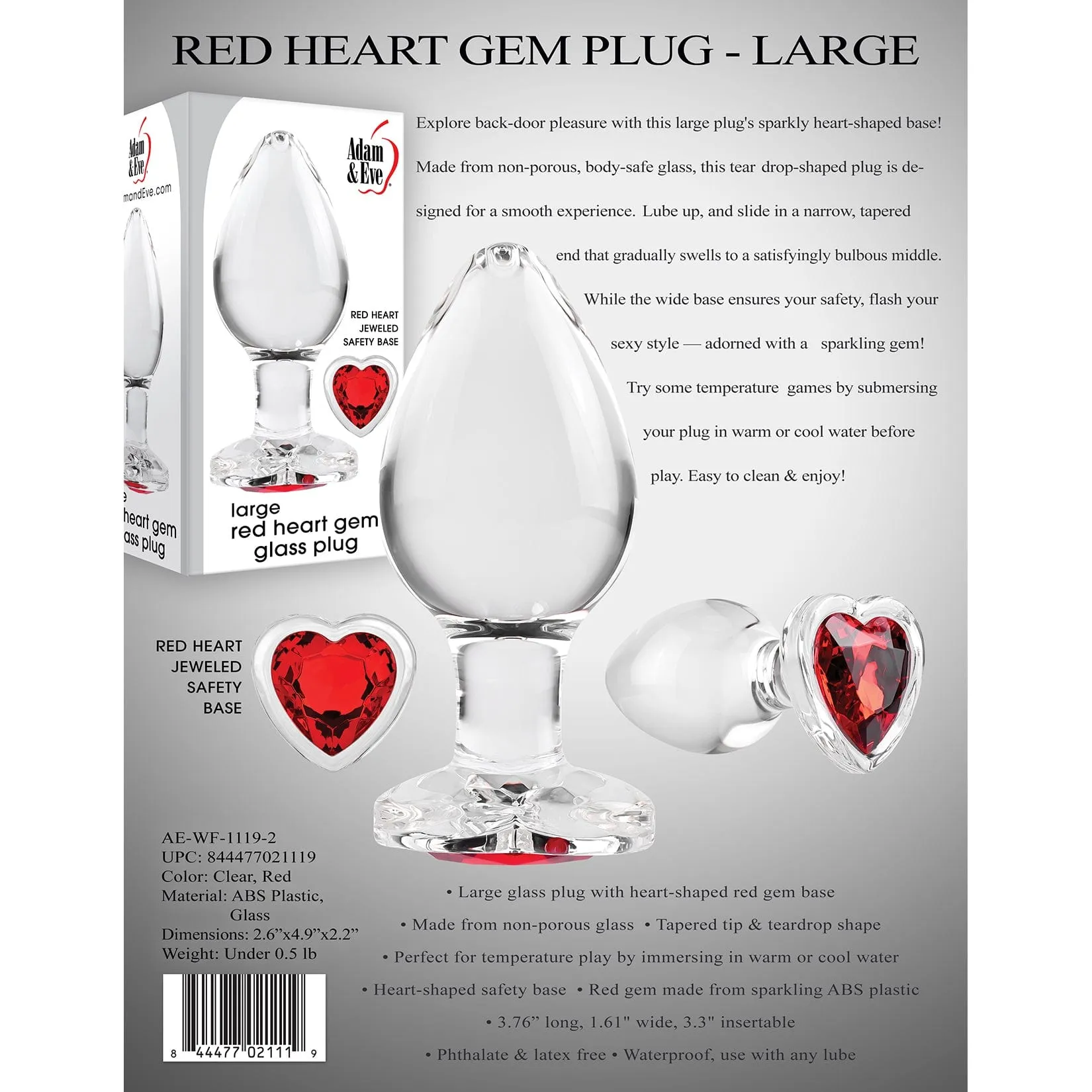 Adam & Eve - Red Heart Gem Glass Anal Plug