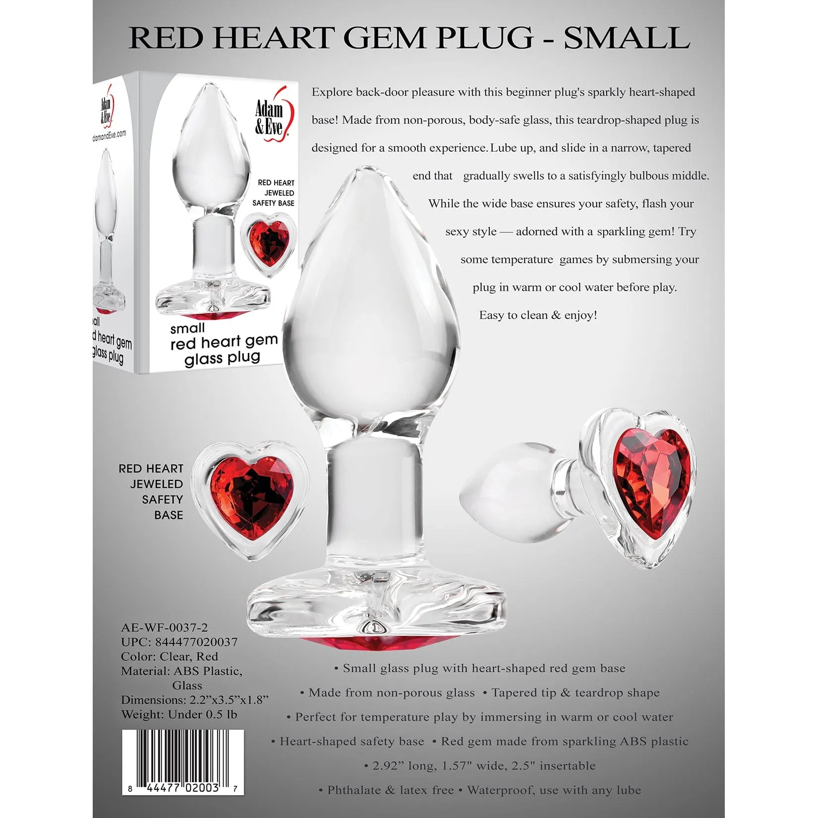 Adam & Eve - Red Heart Gem Glass Anal Plug