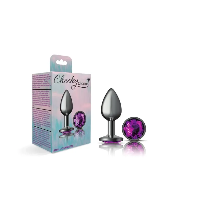 Cheeky Charms - Gunmetal Metal Butt Plug - Round - Deep Purple - Small