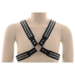 Chest Harness - Halford Style Studded X-Cross PVC Vegan Leather