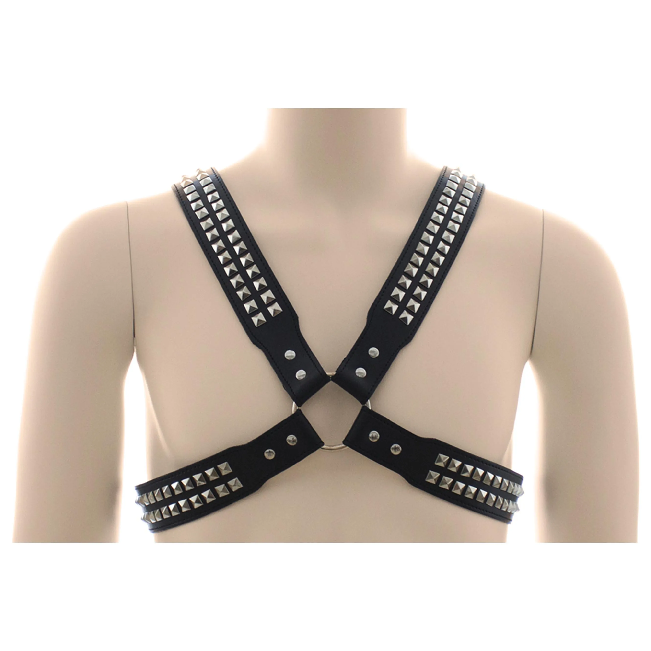 Chest Harness - Halford Style Studded X-Cross PVC Vegan Leather