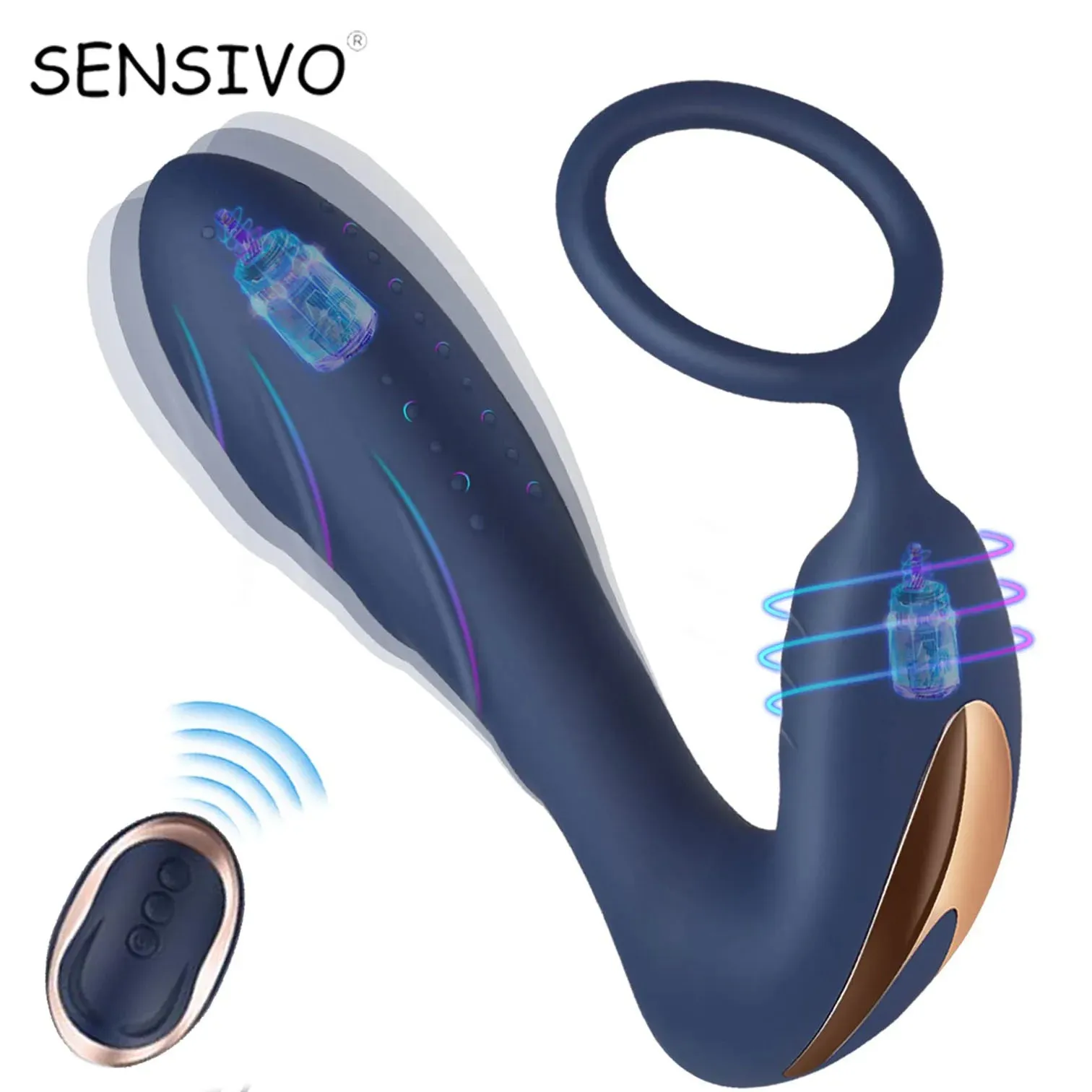 Cock Ring & Prostate Massager - Delay Ejaculation Silicone Toy