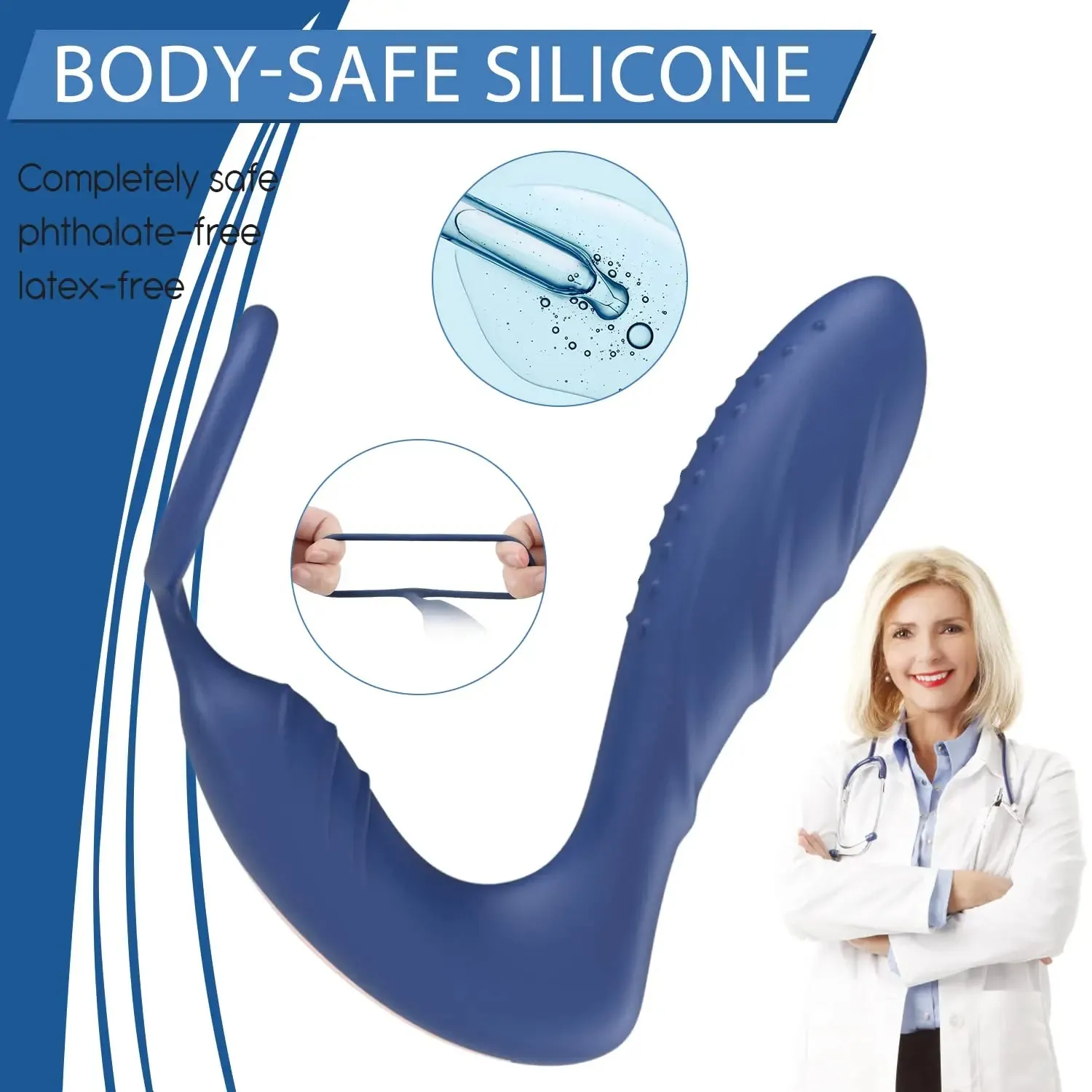 Cock Ring & Prostate Massager - Delay Ejaculation Silicone Toy