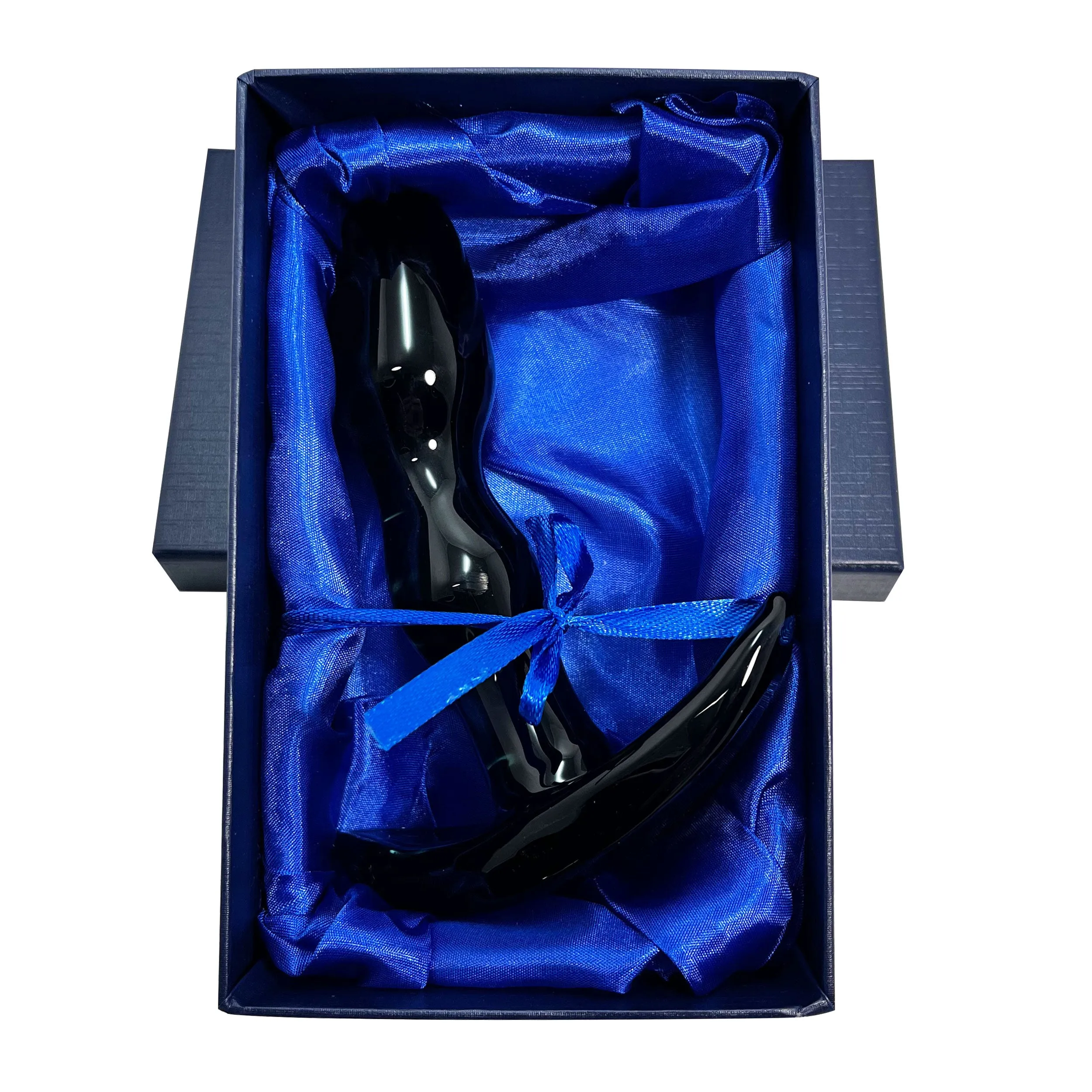 CURVED PROSTATE STIMULATING GLASS ANAL PLUG - Dark Jade