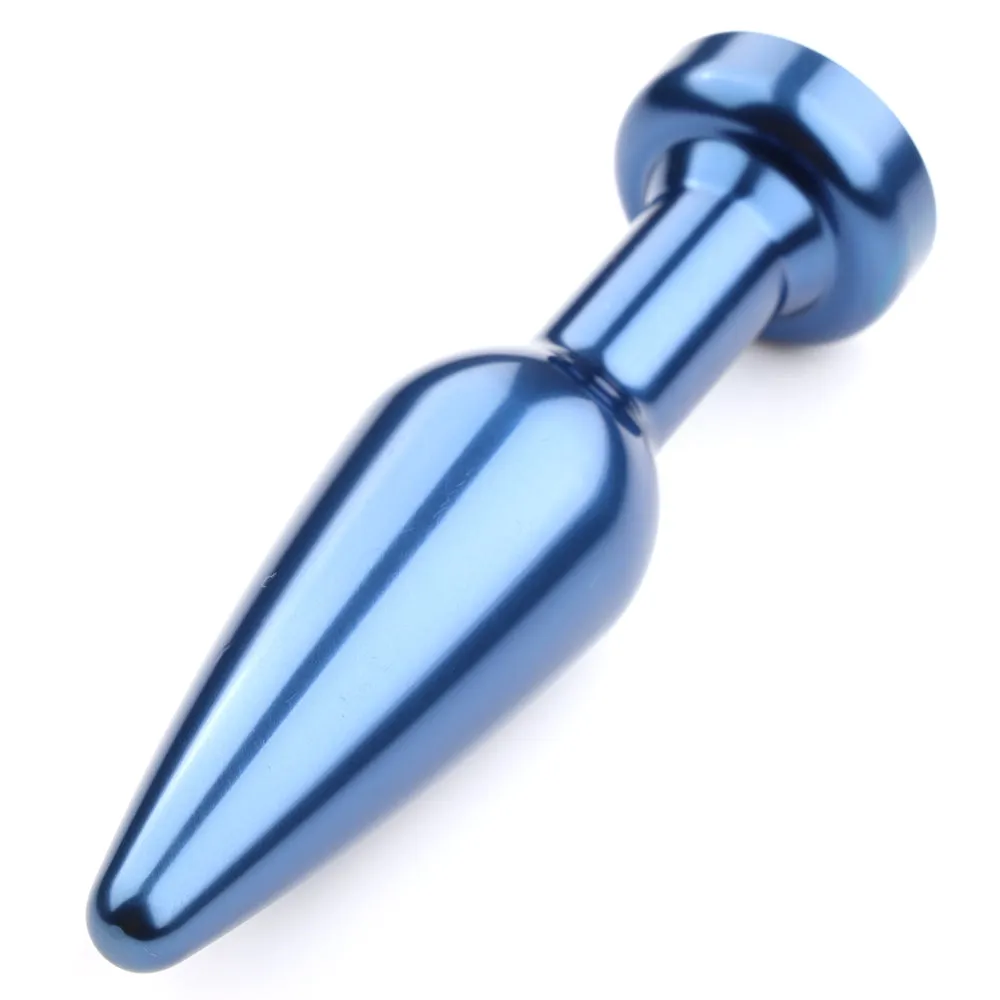 Elongated Tapered Metal Butt Plug With Round Gem