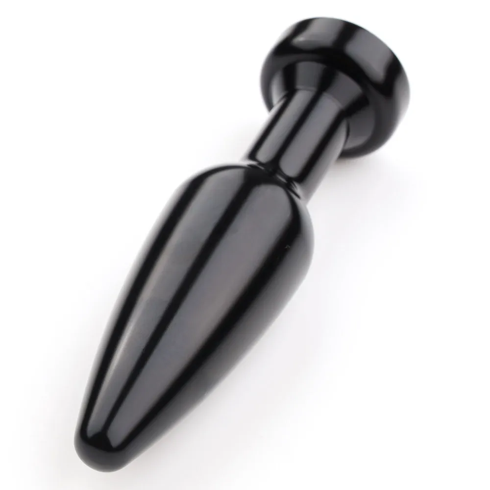 Elongated Tapered Metal Butt Plug With Round Gem