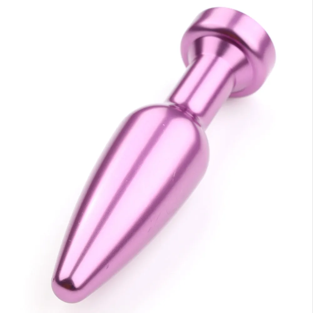 Elongated Tapered Metal Butt Plug With Round Gem