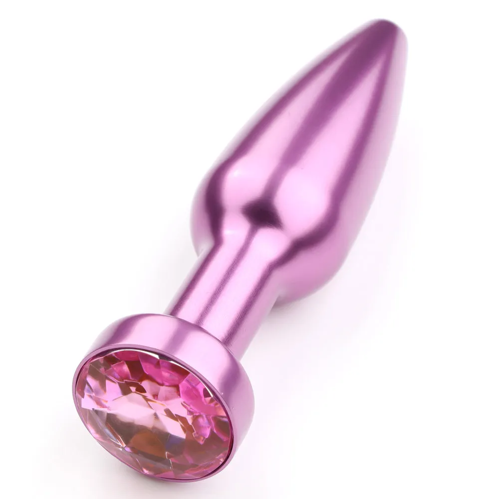 Elongated Tapered Metal Butt Plug With Round Gem