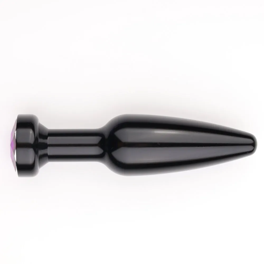 Elongated Tapered Metal Butt Plug With Round Gem