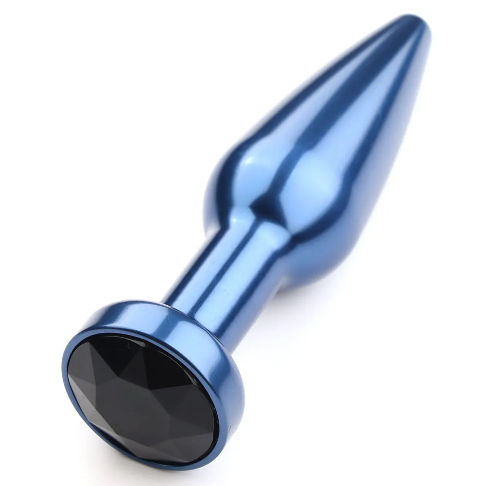 Elongated Tapered Metal Butt Plug With Round Gem