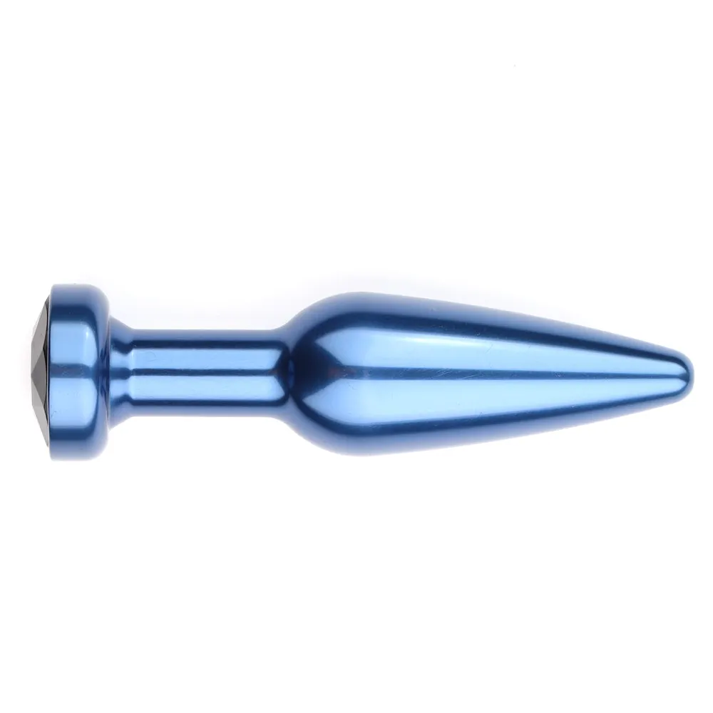 Elongated Tapered Metal Butt Plug With Round Gem
