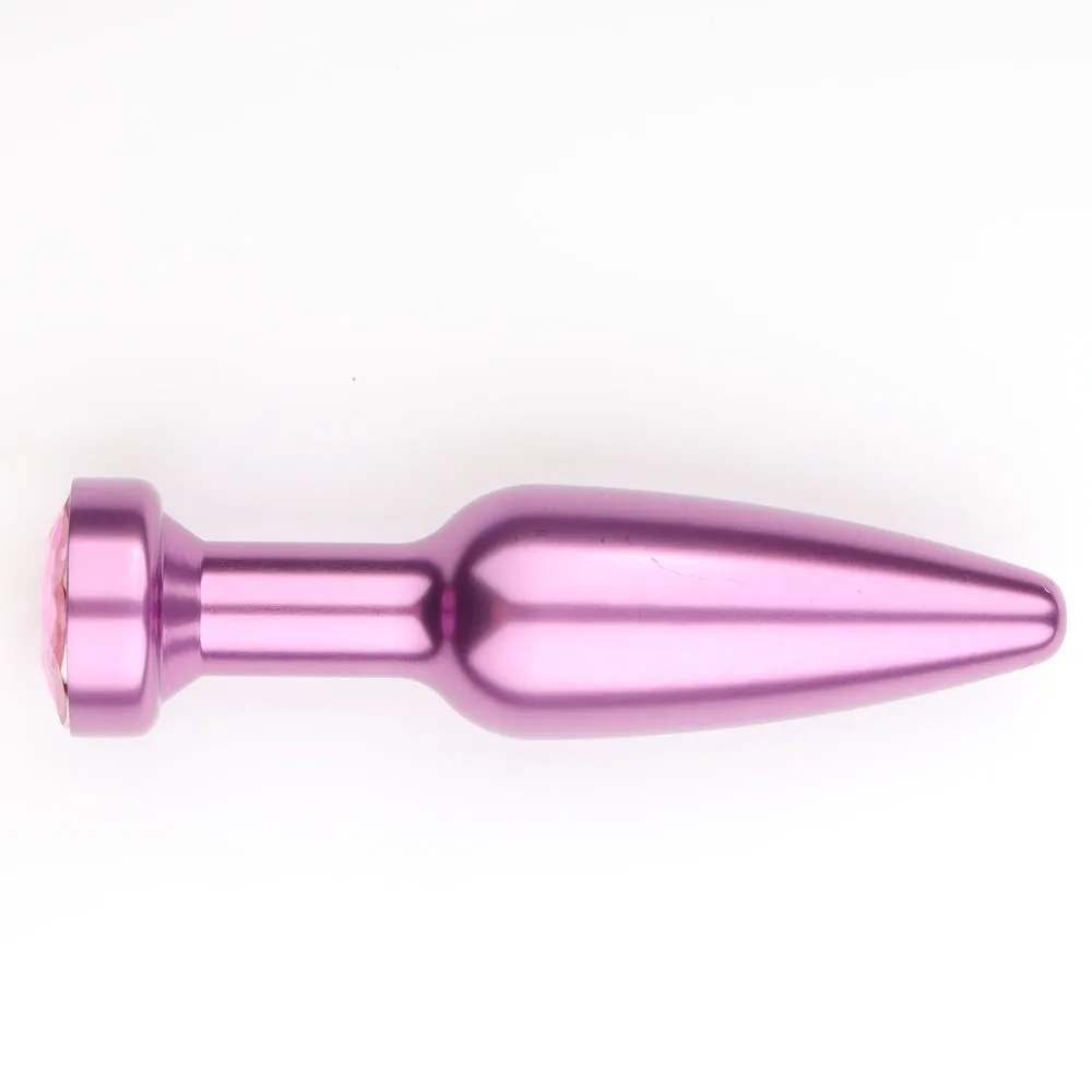 Elongated Tapered Metal Butt Plug With Round Gem