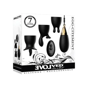Evolved - Egg Citement Remote Control Rechargeable Egg Massager with Attachments (Black/Gold)