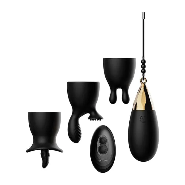Evolved - Egg Citement Remote Control Rechargeable Egg Massager with Attachments (Black/Gold)