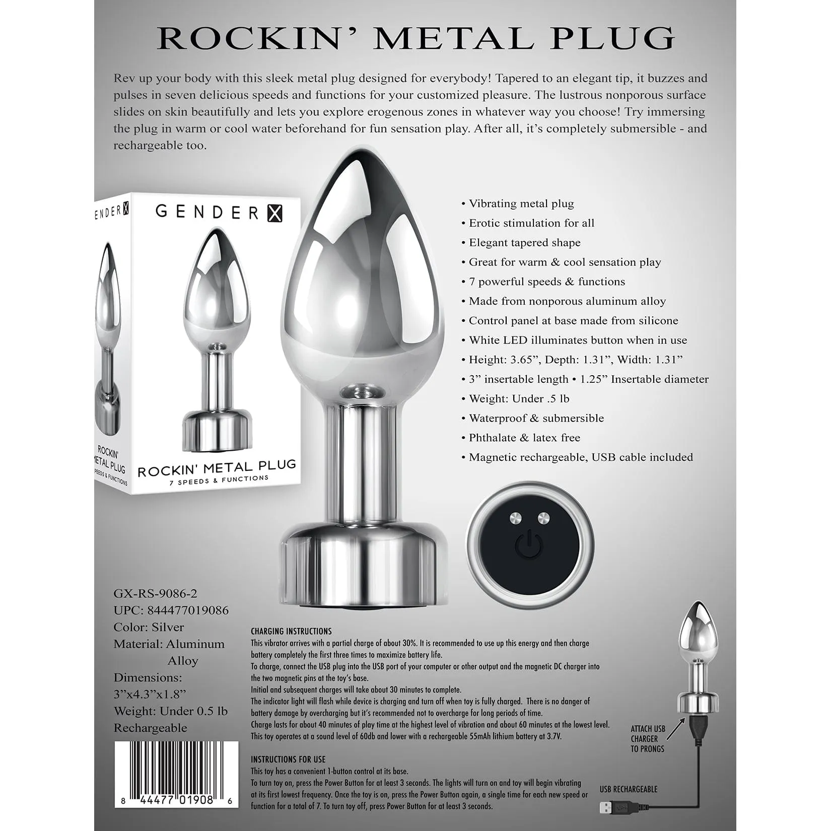 Evolved - Gender X Rockin Vibrating Metal Anal Plug (Silver)
