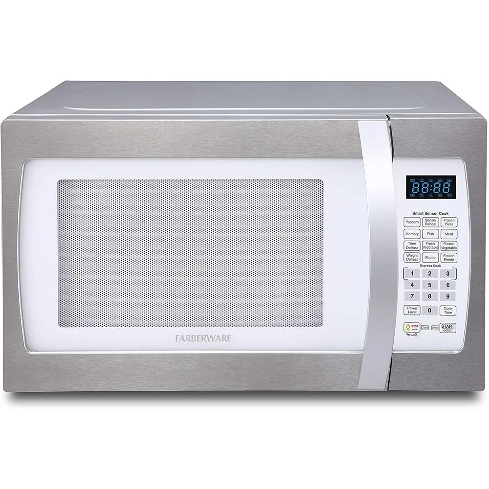 Farberware FMO13AHTPLE 1.3 Cu. Ft. 1100-Watt Microwave Oven with Smart Sensor Cooking, White and Platinum