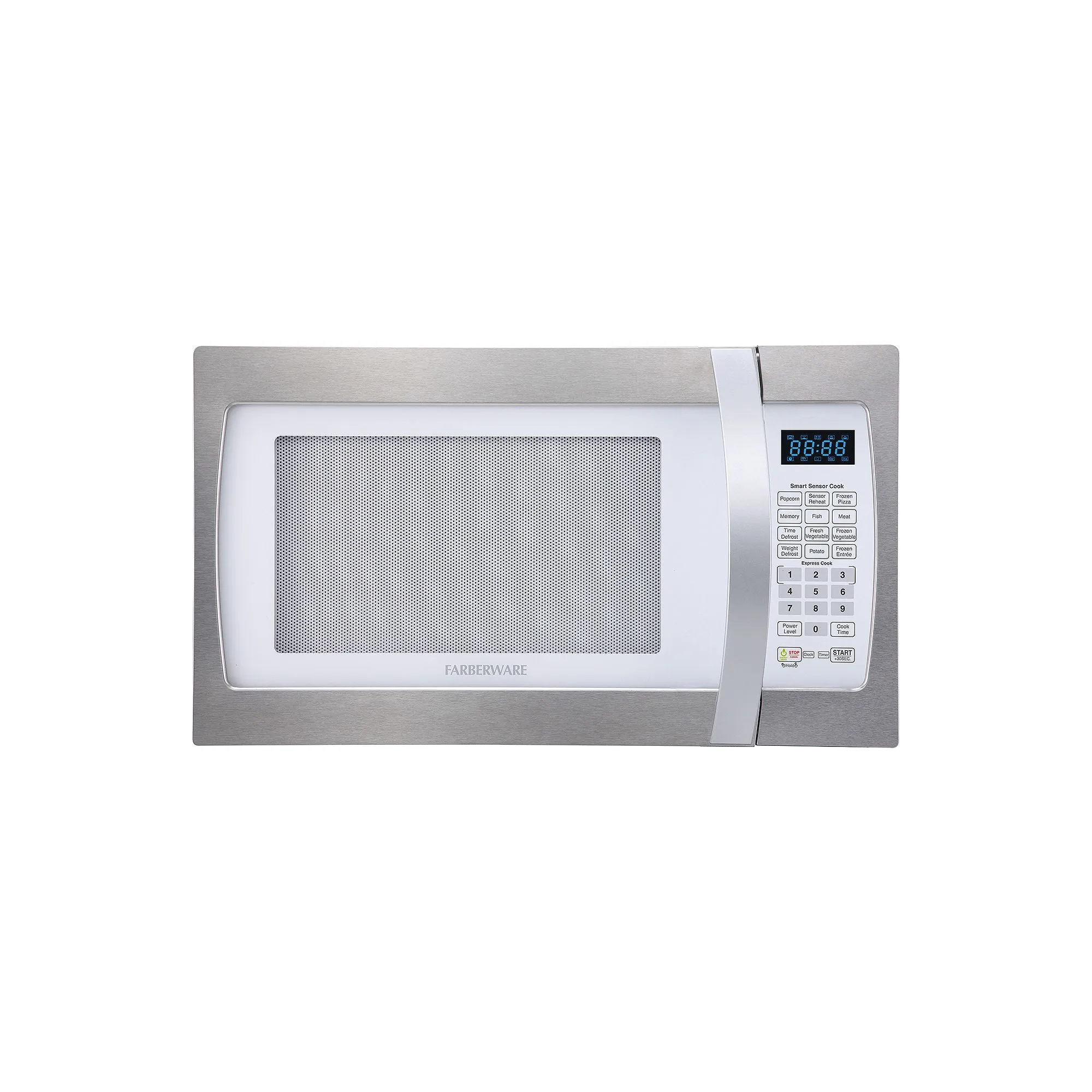 Farberware FMO13AHTPLE 1.3 Cu. Ft. 1100-Watt Microwave Oven with Smart Sensor Cooking, White and Platinum