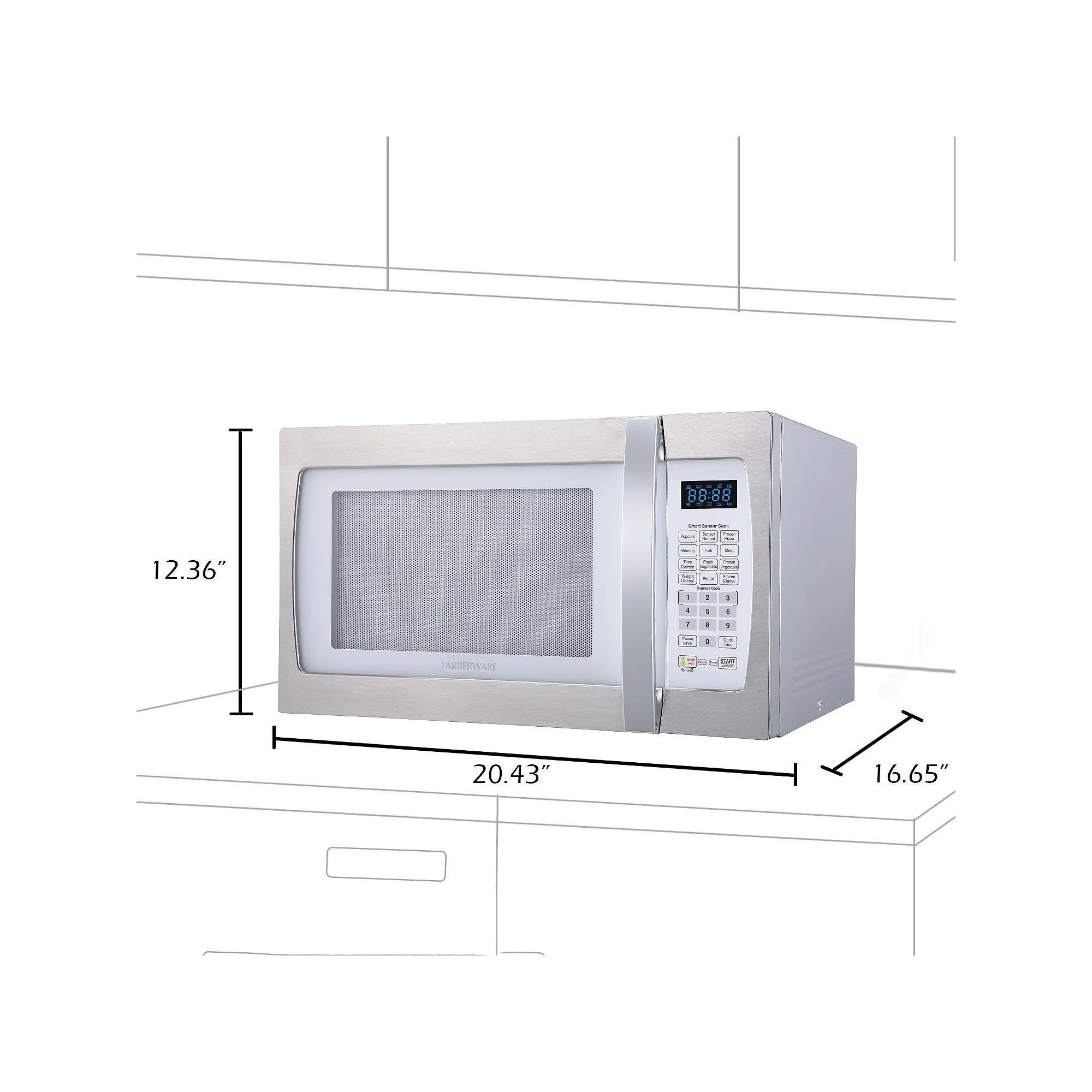 Farberware FMO13AHTPLE 1.3 Cu. Ft. 1100-Watt Microwave Oven with Smart Sensor Cooking, White and Platinum