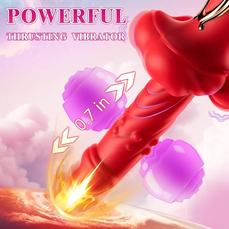 G-Spot Bliss Thrusting Dildo Vibrator Female Vibrators with Rotating Beads & Realistic Lips Adult Toys
