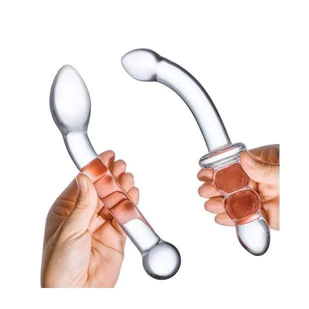 Glas - 2 pc G Spot Pleasure Glass Dildo Butt Plug Set (Clear)