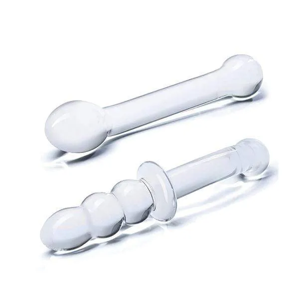 Glas - 2 pc G Spot Pleasure Glass Dildo Butt Plug Set (Clear)