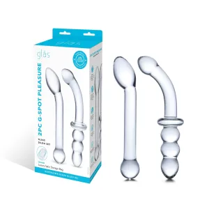 Glas - 2 pc G Spot Pleasure Glass Dildo Butt Plug Set (Clear)
