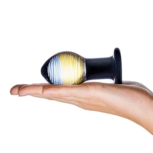 Glas - Galileo Hand Blown Glass Butt Plug 3.5" (Black/Clear)