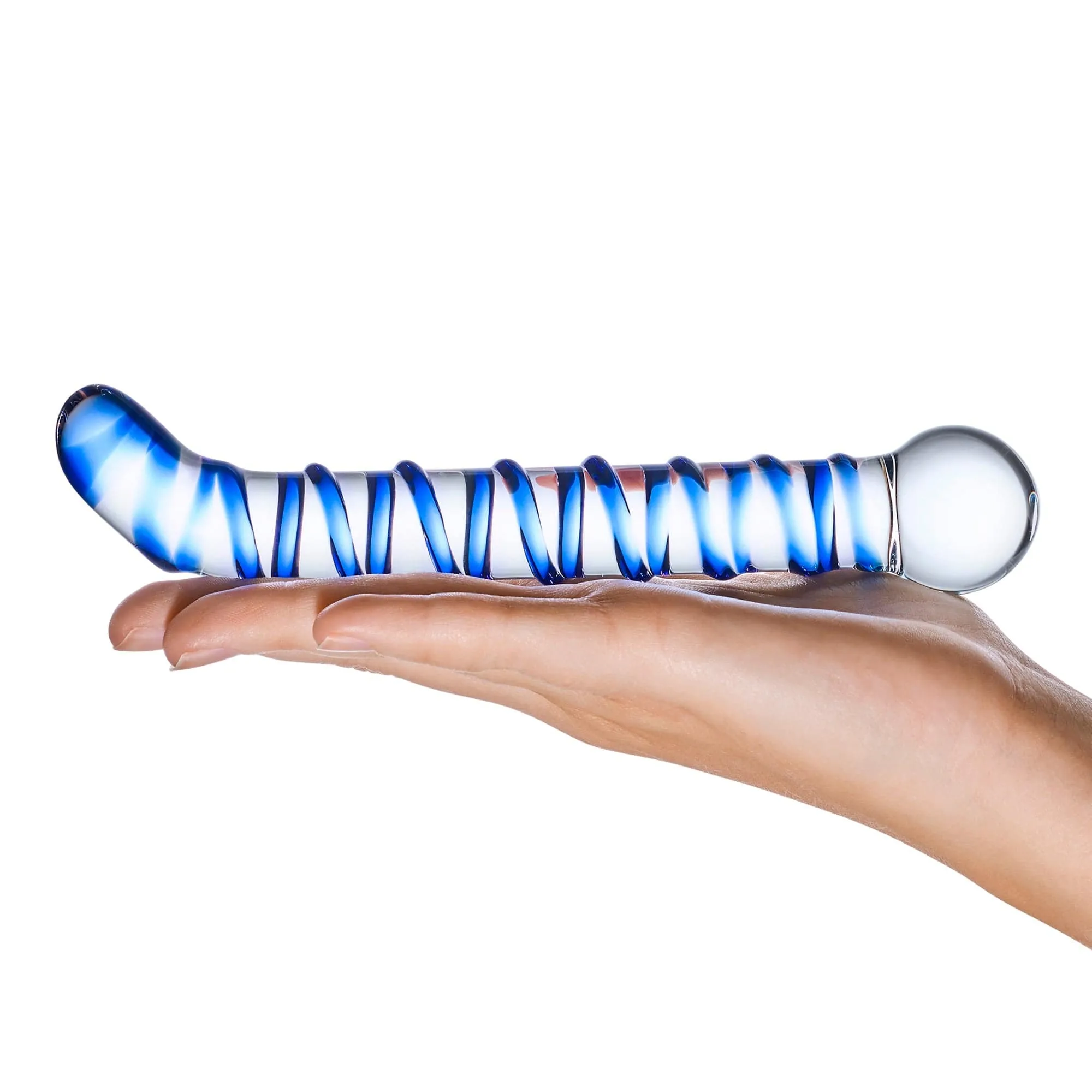 Glas - Mr Swirly G Spot Hand Blown Glass Dildo 6.5" (Clear/Blue)