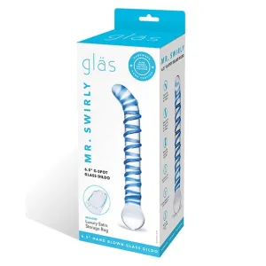 Glas - Mr Swirly G Spot Hand Blown Glass Dildo 6.5" (Clear/Blue)