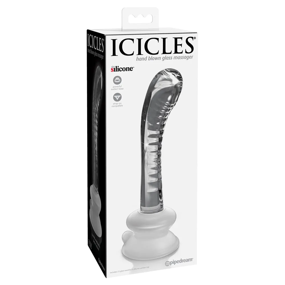 Icicles No. 88 Ridged Curved Glass G-Spot Wand With Suction Cup