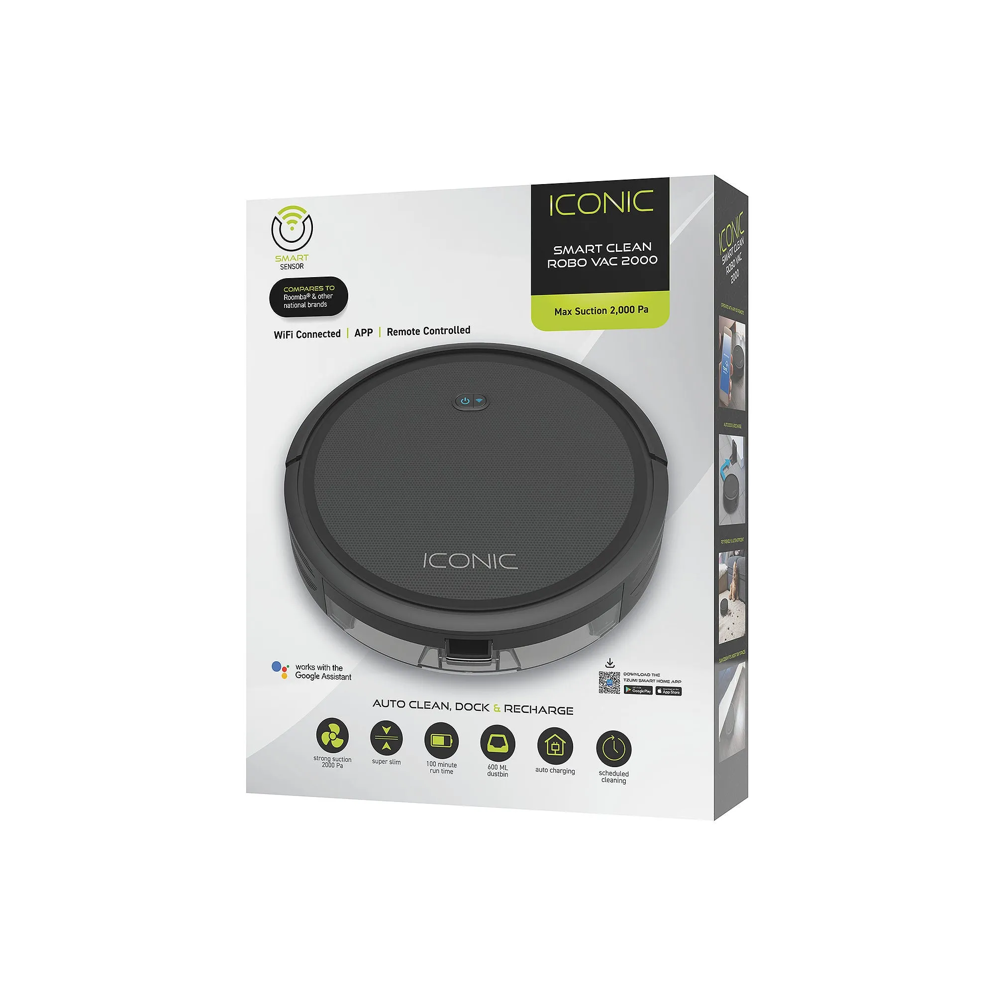 Iconic Smartclean 2000 Robovac - Wifi Robotic Vacuum With App And Remote Control 8788JCP - BLACK ONE SIZE