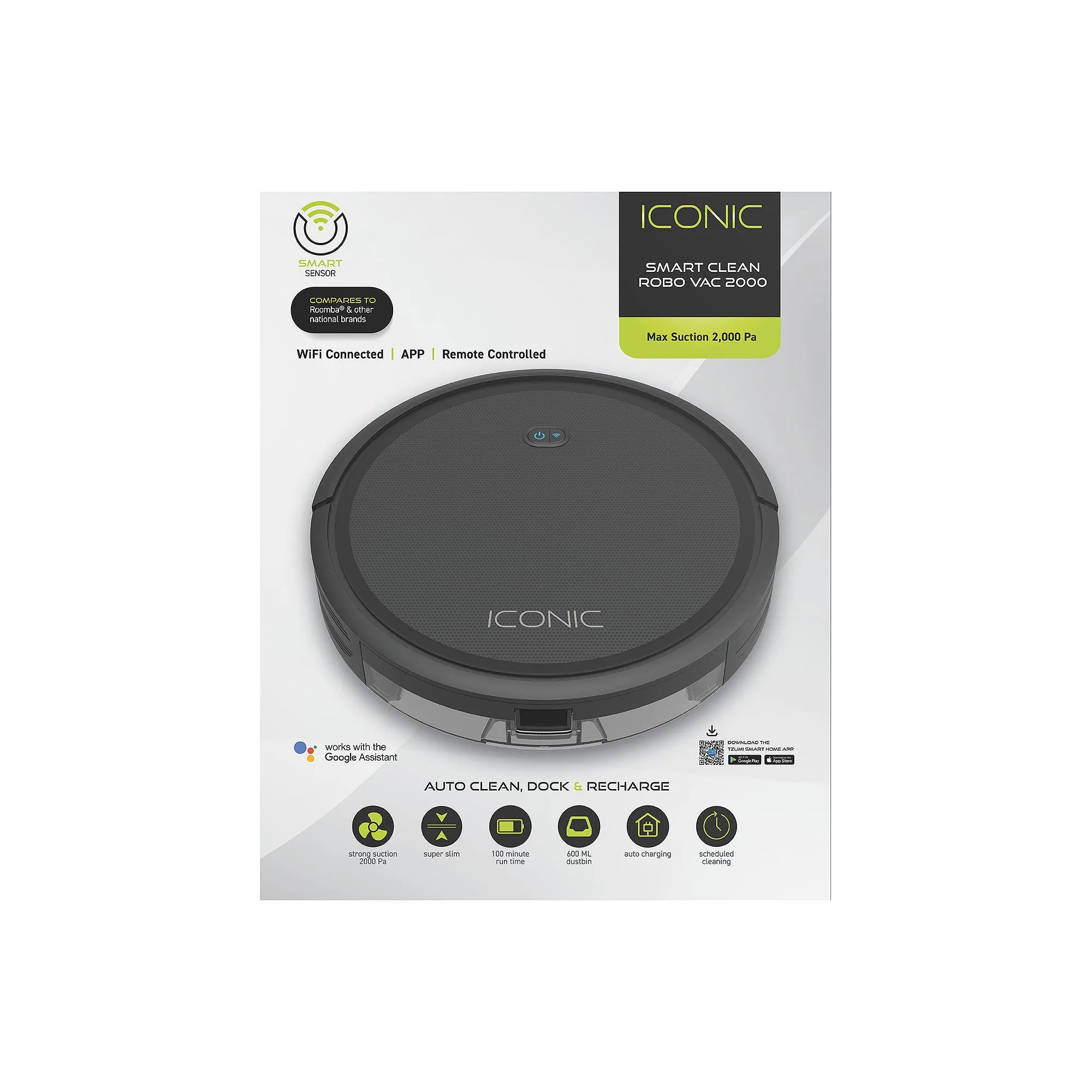 Iconic Smartclean 2000 Robovac - Wifi Robotic Vacuum With App And Remote Control 8788JCP - BLACK ONE SIZE